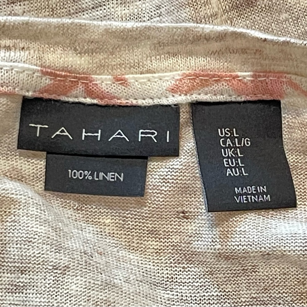 Tahari Women's Size Large L Cream Linen Cropped Slub T Shirt Oatmeal Beige - Picture 5 of 6